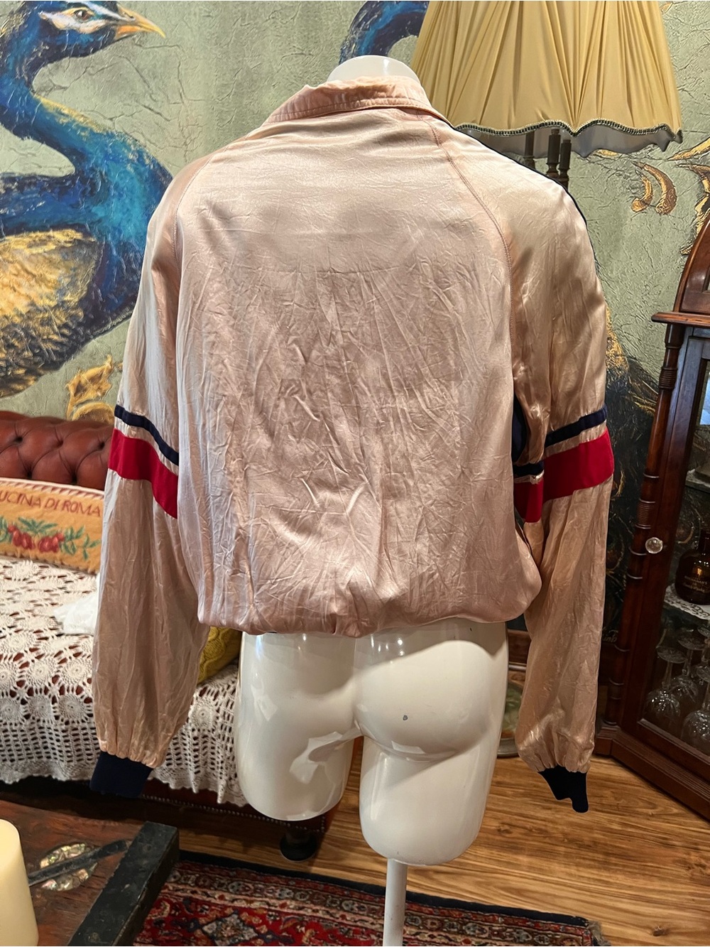Women's Pink Satin Stripe-Trim “Flying Tigers” Bomber Jacket - Picture 6 of 13